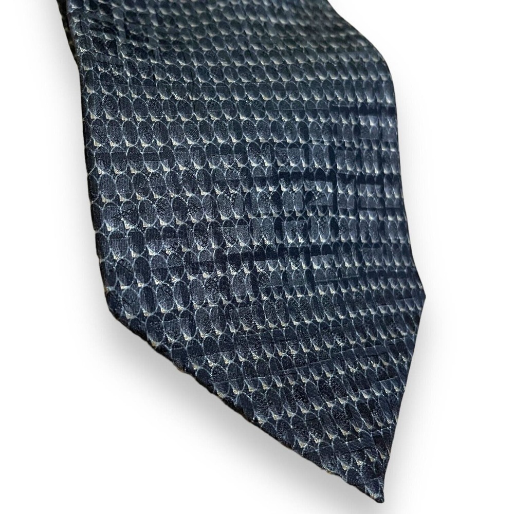Vintage NEO Bill Blass Designer Silk Tie Black Oval Geometric Subtle Pattern